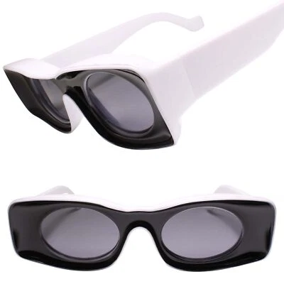 Funky Vintage 80s 90s Dope Hip Hop Swag White & Black Rectangle Sunglasses - Image 1 of 3