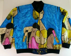 Vintage Picasso Damen Seide 90er Jahre Jacke - Full Zip mit Schulterpolstern - XL - Bild 1 von 6
