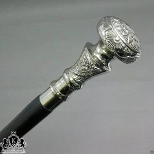 Vintage Antique Walking Cane Wooden Walking Stick Silver Brass Handle Knob Gift  - Picture 1 of 3