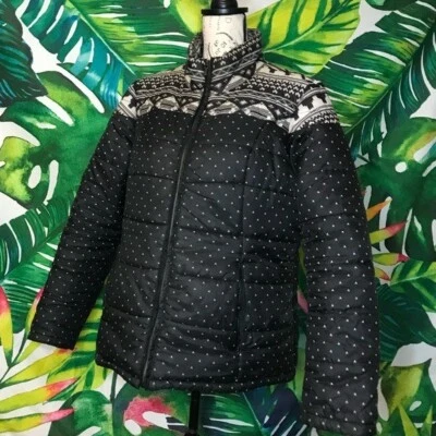 Chaqueta de Invierno Isaac Mizrahi Live Mediana Negra Blanca Lunares Puffer Foto 1 de 4