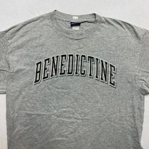 Vintage Benedictine Football T-Shirt Men's L Gray Short Sleeve Crew Neck Tee - Picture 1 of 13