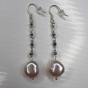 Pendientes colgantes de plata de ley 925 rosa pastel claro perlas de agua dulce gancho - Imagen 1 de 6
