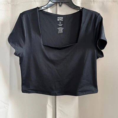 Top corto Madden para mujer talla XL negro cuello cuadrado caprichoso Y2K minimalista 18058 Foto 1 de 4