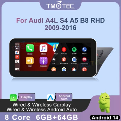 For Audi A4 A5 B8 S4 S5 10.25" Car Stereo Sat Nav IPS DAB+ Android14 CarPlay DVR - Image 1 of 4