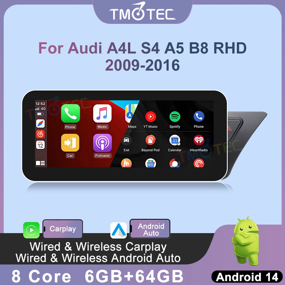 For Audi A4 A5 B8 S4 S5 10.25" Car Stereo Sat Nav IPS DAB+ Android14 CarPlay DVR - Image 1 of 4