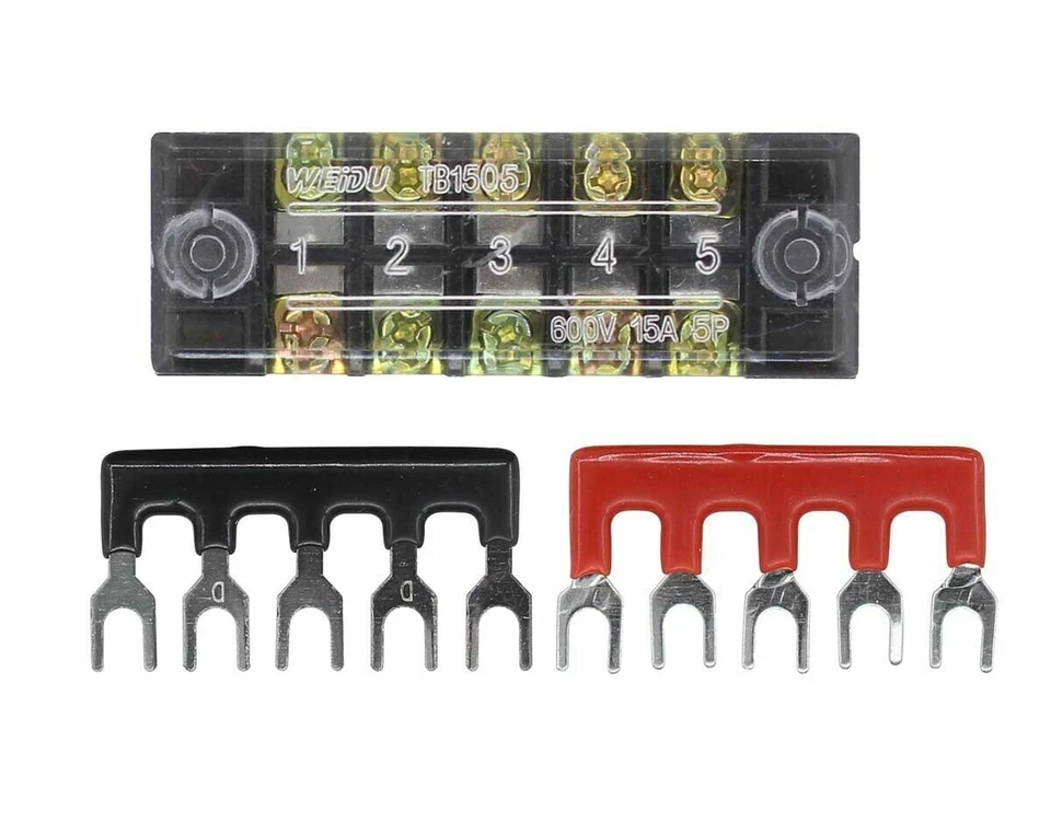 Dual Row 5 Positions 5 Sets 600V 15A Screw Terminal Strip with Barrier Strip - Image 1 of 4