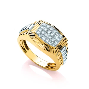 Zweifarbiger Herrenring 0,50 kt Rundschliff Diamant Krallenbesatz Gelbgold - Bild 1 von 6