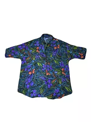 Vintage Hutspah Button Down Shirt Size Large - Purple Floral - Image 1 of 4