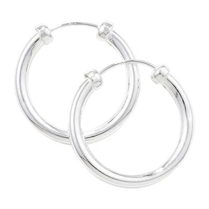 Sterling Silver Hoop Earrings 23mm Hoop With Cap 925 Hallmarked British Made - Picture 1 of 3