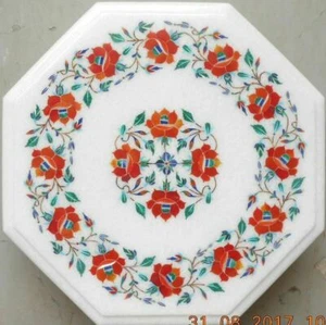 2'x2' white Marble Table Top Coffee Handicraft Inlay Lapis Mosaic Octagon Home - Picture 1 of 4