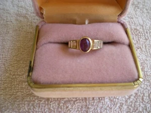 14k GE ESPO Gold Tone Metal Amethyst Type Stone Six White Rhinestone Ring Sz 8  - Picture 1 of 3