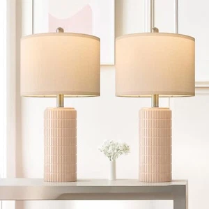 23" Modern Ceramic Table Lamp Set of 2 for Living Room White Desk Lamps - Picture 1 of 54