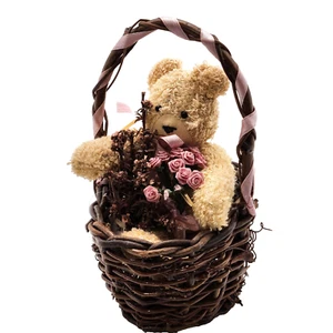 Mini Teddybär Plüsch Viktorianische Rosen Korb 6 Zollx3 Zoll Vintage  - Bild 1 von 6