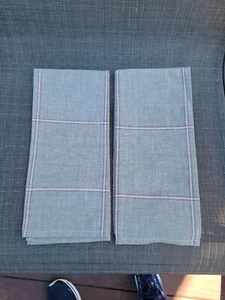 2 Linen Kitchen Towels Counted Cross Stitch Natural w/ Plaid 14 ct 28" x 18" - Picture 1 of 4