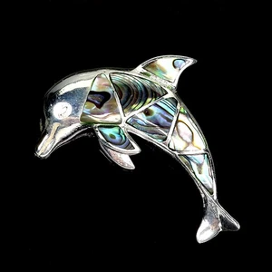 925 Sterling Silver Pendant Mother Of Pearl Natural Gemstone Dolphin Jewelry - Picture 1 of 13