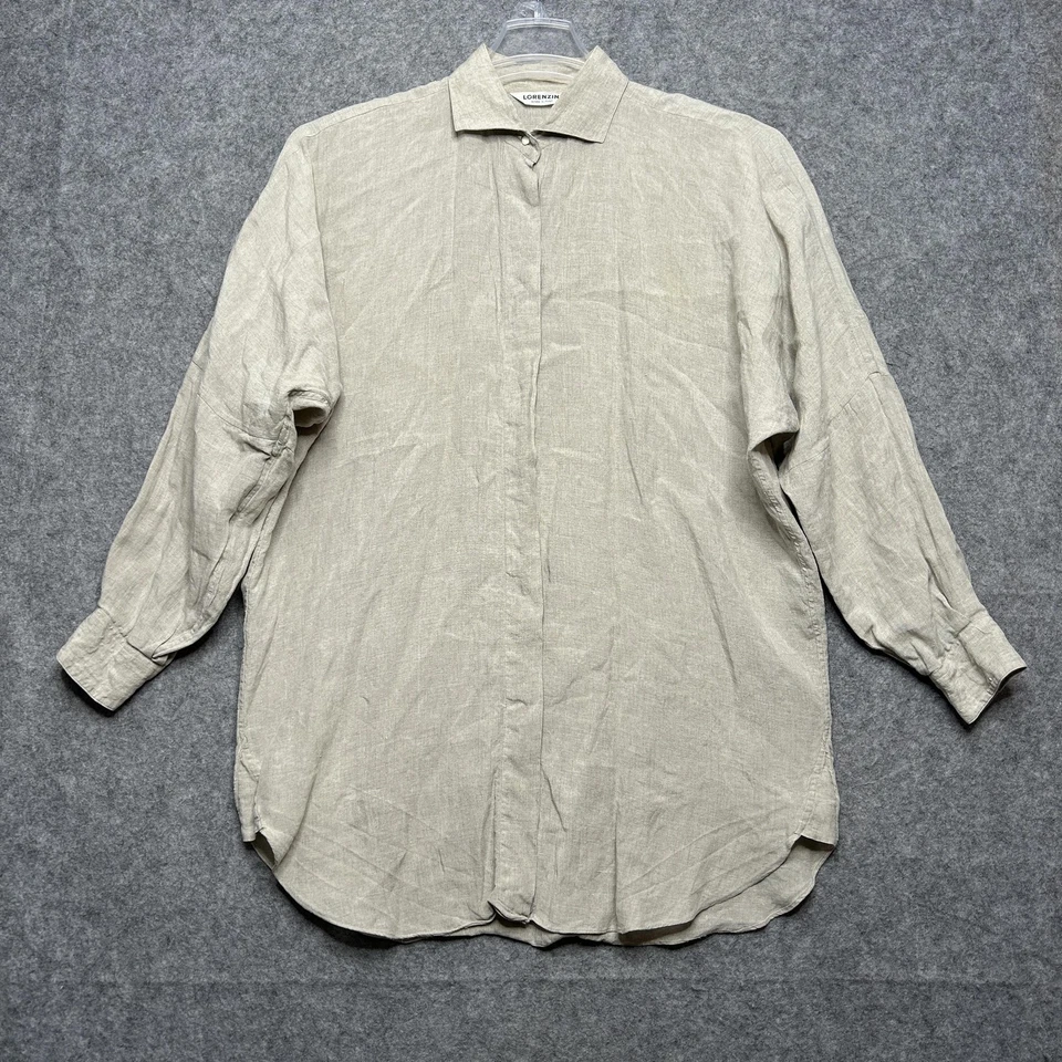 Camisa Lorenzini Para Hombres 40 Beige Lino Hecha en Italia Botones de Lujo Manga Larga Playa Foto 1 de 4