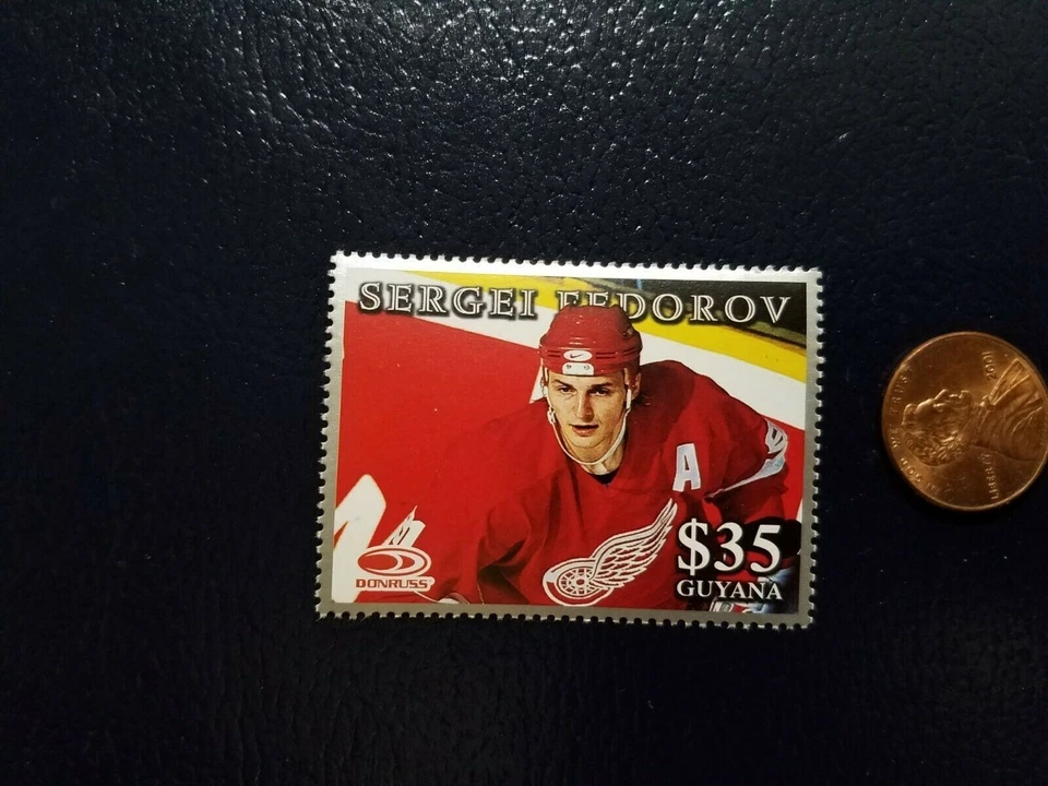 Sergei Fedorov Detroit Redwings Donruss Guyana Silver Perforated Stamp WOW - Image 1 of 1