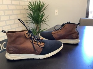 Timberland Mens Sz 9 Killington Ankle Boots Lace Up Brown Leather Black Knit - Picture 1 of 10