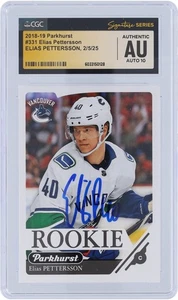 Elias Pettersson Canucks Signed 2018-19 Upper Deck Parkhurst CGC 10 Rookie Card - Picture 1 of 3