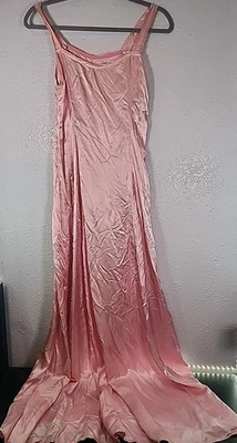 Vintage 50s Handmade  Pink Satin Taffeta Full Length Slip Dress Size M - Image 1 of 4