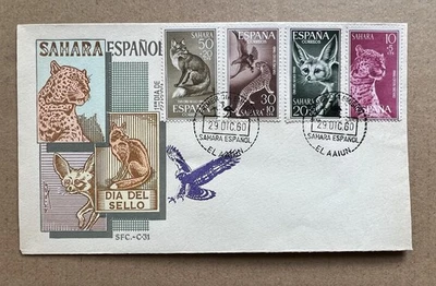 1960 Spanish Sahara FDC • Día del Sello Wildlife Set • El Aaiún First Day Cover - Image 1 of 4