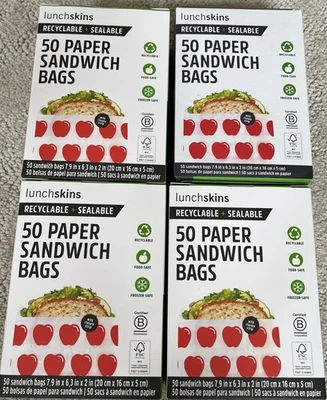 批量 4 件 - 午餐皮 可回收、密封纸 红色苹果三明治袋,50 Ea — 第 1/4 张图片