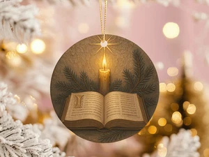 Kerzen- und Buchschmuck Keramik gemütlicher Weihnachtsbaum Geschenk für Leser & Glauben - Bild 1 von 7