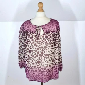 M&S 100% Silk Blouse Purple Ombre Peasant Long Sleeves Autograph Print Boho 16 - Picture 1 of 9
