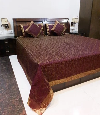 Juego de funda de cojín y almohada para cama Banarasi arte del vino seda brocado tejido regalo indio Foto 1 de 4
