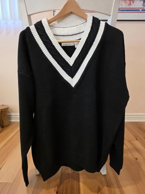 Suéter Vintage Clairborne Cuello en V Para Hombre Talla L Blanco y Negro Preppy 100% Algodón Foto 1 de 4