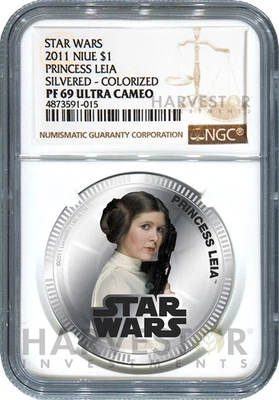 2011 STAR WARS: PRINCESS LEIA - SILVER CLAD COIN - NGC PF69 ULTRA CAMEO - Image 1 of 2