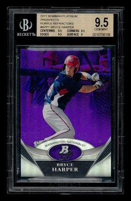 2011 Bowman Platinum Prospects Purple Refractor: Bryce Harper BGS 9.5 GEM MINT - Image 1 of 3