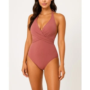 Cupshe Halter Cross Front One-Piece Swimsuit Pink Rose Women’s Size Large - Picture 1 of 10