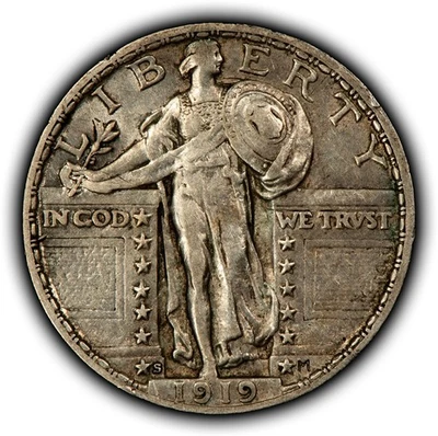 1919-S 25c Standing Liberty Silver Quarter - XF/AU Key Date - VIDEO - B5297 - Image 1 of 4
