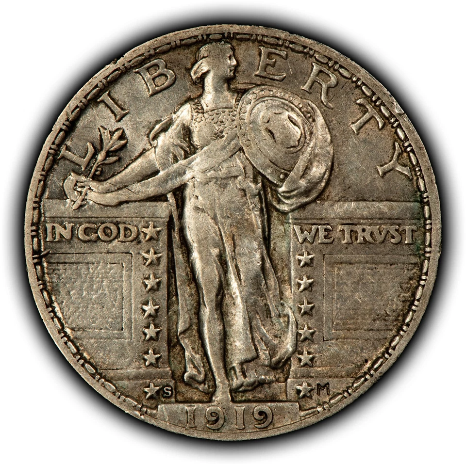 1919-S 25c Standing Liberty Silver Quarter - XF/AU Key Date - VIDEO - B5297 - Image 1 of 4