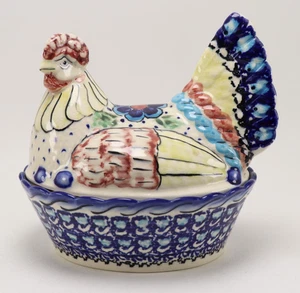 Plato cubierto de gallina Wolski Unikat cerámica polaca Boleslawiec pintado a mano firmado - Imagen 1 de 11