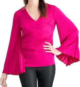 Trina Turk V-neck Almande Pleated Sleeve Pullover Blouse L - Picture 1 of 6