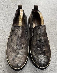 Heavenly Soles Black Glitter Slip-On Loafers With Gold Trim & Rubber Sole Uk 5E - Picture 1 of 13
