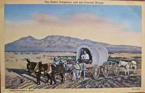 The Desert Prospector And His Covered Wagon Postcard - Picture 1 of 1