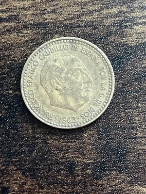 1963 Spain Una Peseta Actual Coin TB2238* - Image 1 of 2