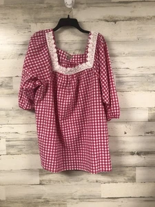Woman Within rosa Gingham Tunika Top L 18/20 Seher Sauger Spitze Cottagecore Picknick - Bild 1 von 9