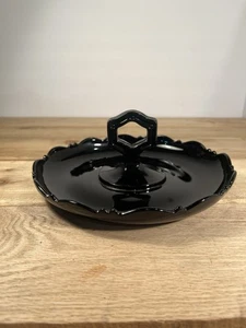 Bandeja/plato de vidrio vintage de amatista negra de 9” con mango central - Imagen 1 de 7