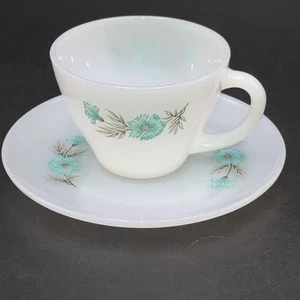 Vintage Fire King Bonnie blaue Blume Kaffee/Teetasse und Untertasse Set - Bild 1 von 6