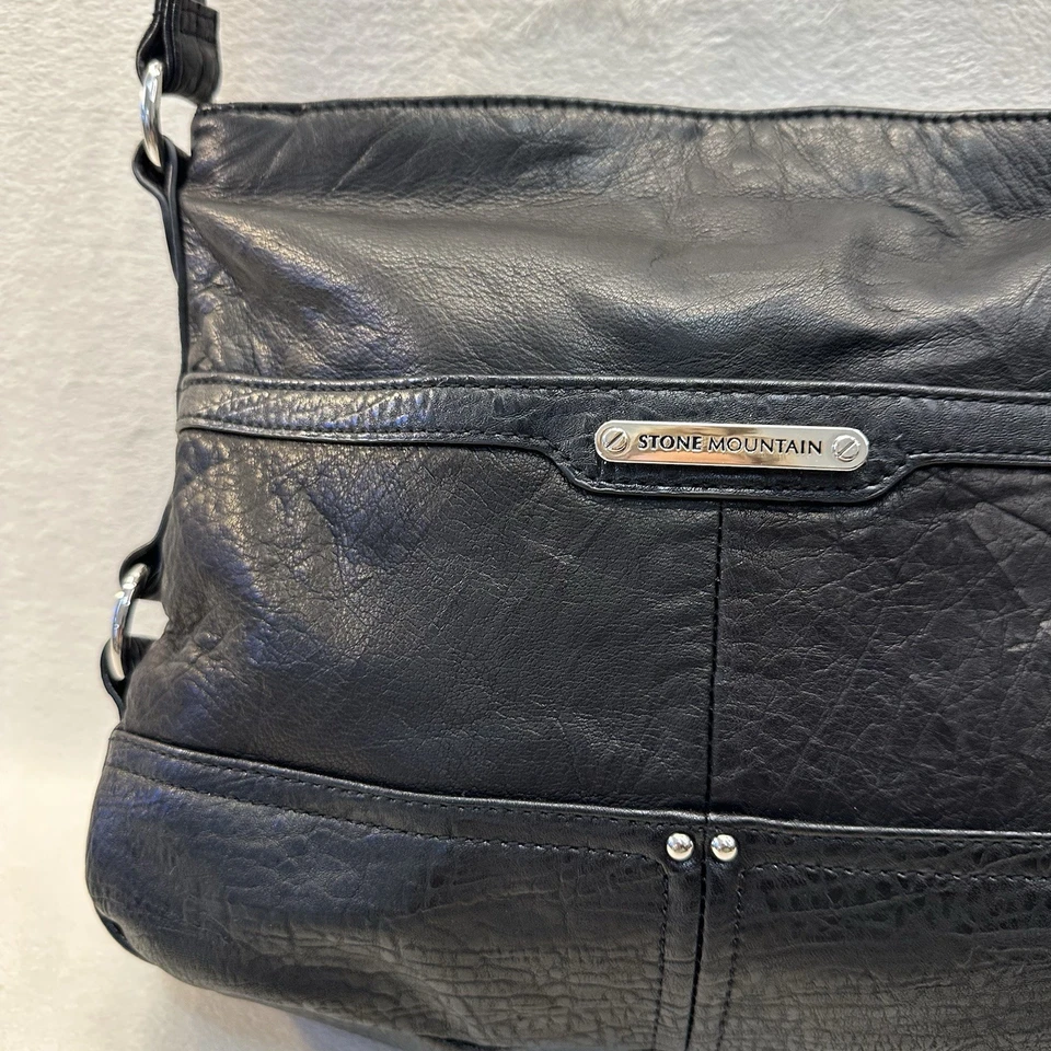 Stone Mountain Cartera Cuero Negro Multi Compartimento Organizador Bolso de Hombro ECU Foto 1 de 4