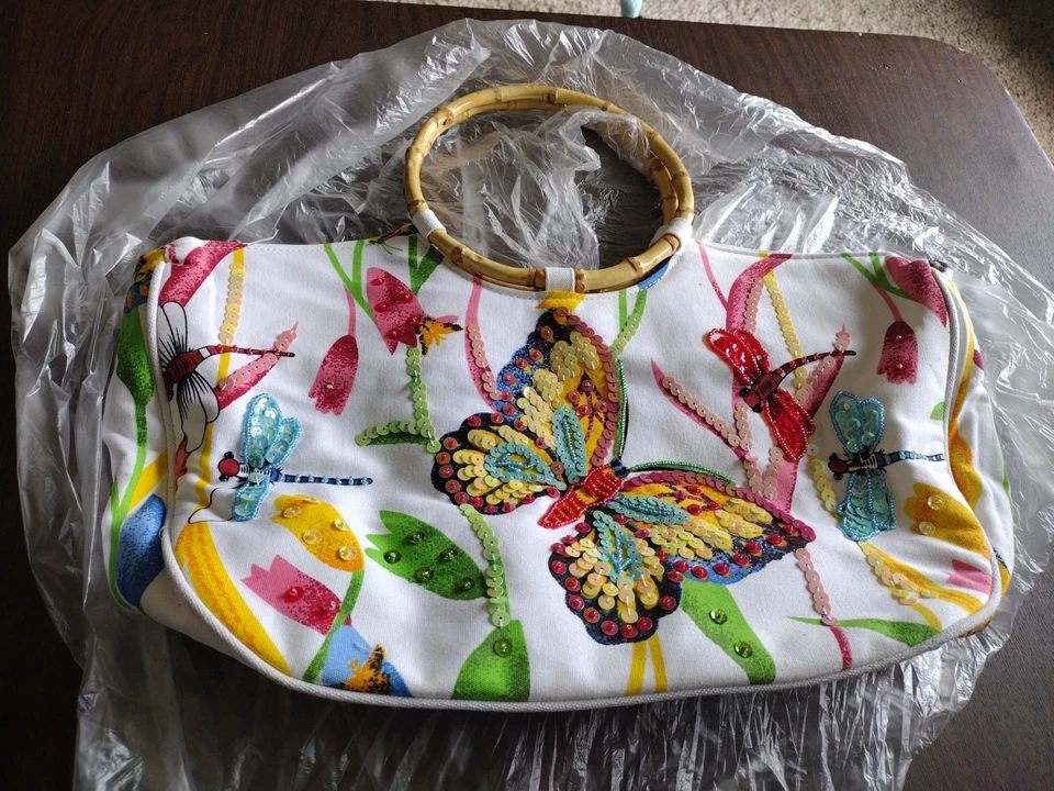 Bolso de Mano Mariposa Clásico VERANO Bolso de Mano de MADERA - Antiguo Vintage IMPRESIONANTES CREMALLERAS Foto 1 de 4