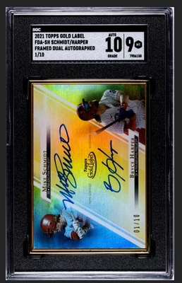Bryce Harper Mike Schmidt 2021 Topps Gold Label Dual Framed Auto SGC 9 #1/10 1/1 - Image 1 of 2