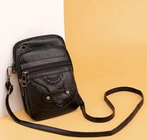 Black Cell Phone Purse Wallet Shoulder Bag Case Cross-body Pouch Boho Handbag - Picture 1 of 13