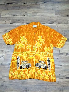 Camicia hawaiana vintage pollice in su uomo XL multicolore tavola da surf tropicale palma - Foto 1 di 5