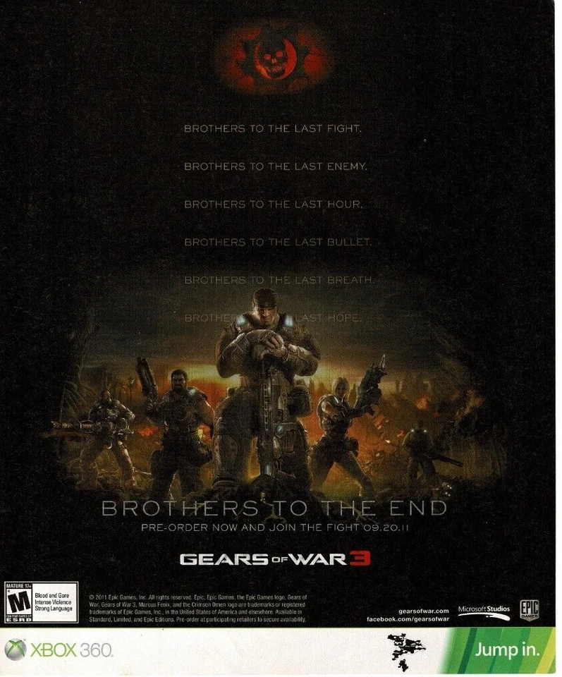 2011 Gear Of War 3 Video Game Vintage Print Ad - Image 1 of 1