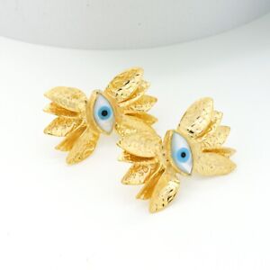 Evil eye mother Pearl earrings studs gold plated semi precious gemstone Handmade